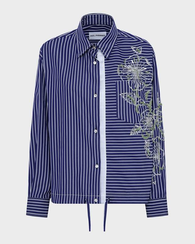 Hibiscus Embroidered Stripe Shirt